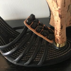 Beautiful black leather and cork wedge slip on size 5.5